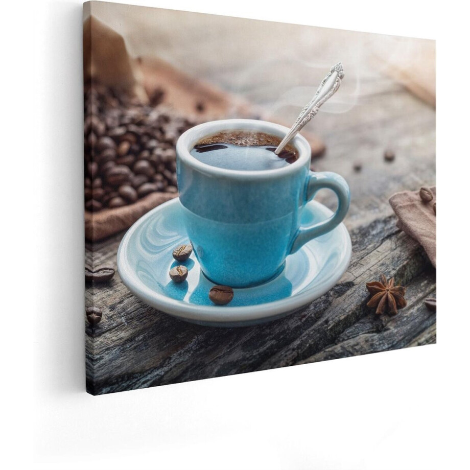 Artaza Canvas Schilderij Blauw Kopje Koffie Met Koffiebonen - 50x40 - Foto Op Canvas - Canvas Print Artaza Canvas Schilderij Blauw Kopje Koffie Met Koffiebonen - 50x40 - Foto Op Canvas - Canvas Print afbeelding 1