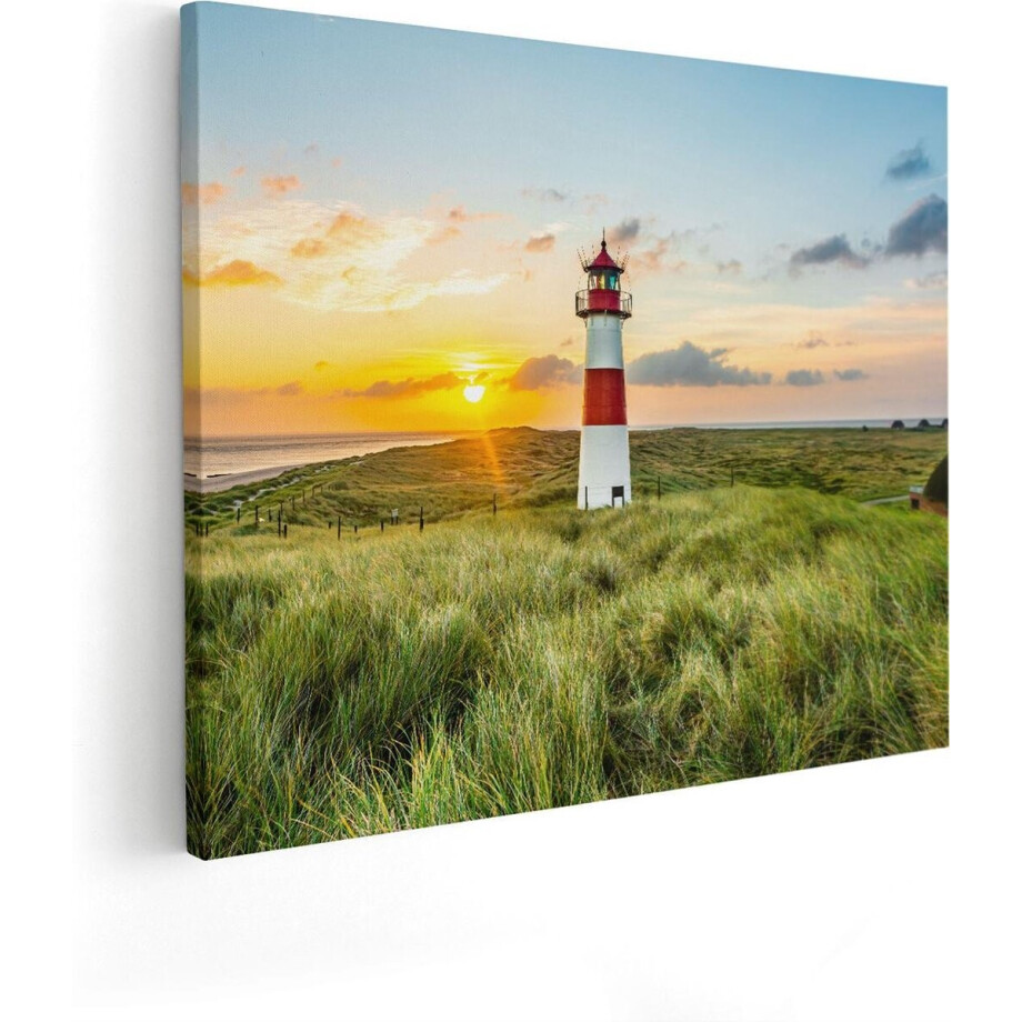 Artaza Canvas Schilderij Vuurtoren - 100x80 cm - Groot - Wanddecoratie Zee - Muurdecoratie Strand - Decoratie Duinen - Schilderijen Op Canvas afbeelding 1