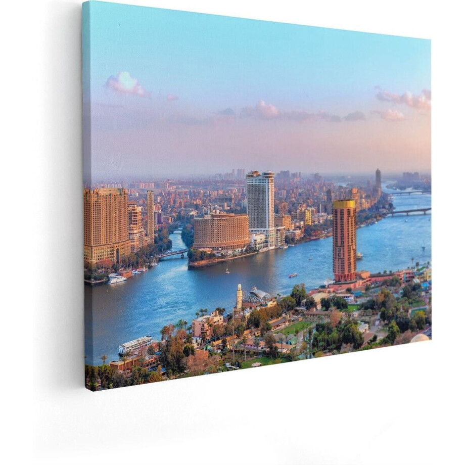 Artaza Canvas Schilderij Skyline Cairo - 100x80 cm - Groot - Wanddecoratie Stad - Muurdecoratie Rivier - Schilderijen Op Canvas afbeelding 1