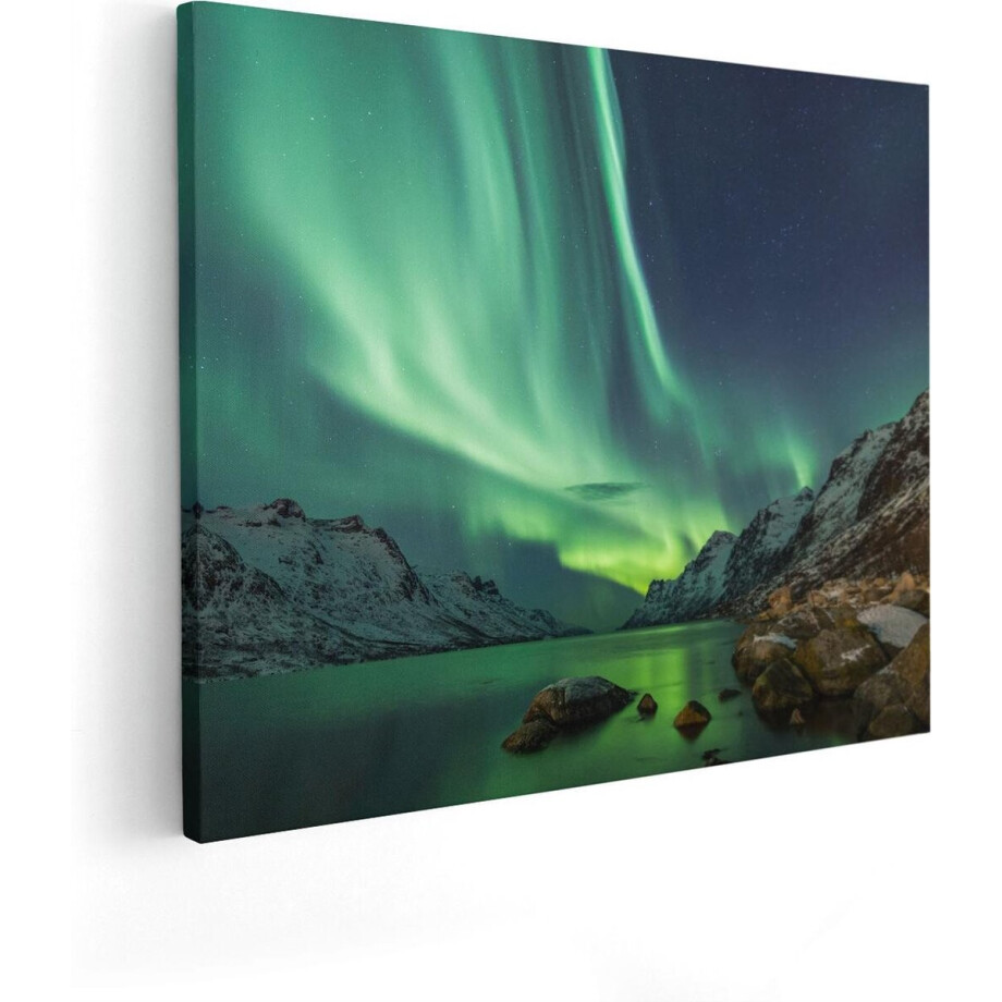 Artaza Canvas Schilderij Noorderlicht - 100x80 cm - Groot - Wanddecoratie Bergen - Muurdecoratie Zeezicht - Schilderijen Op Canvas afbeelding 1