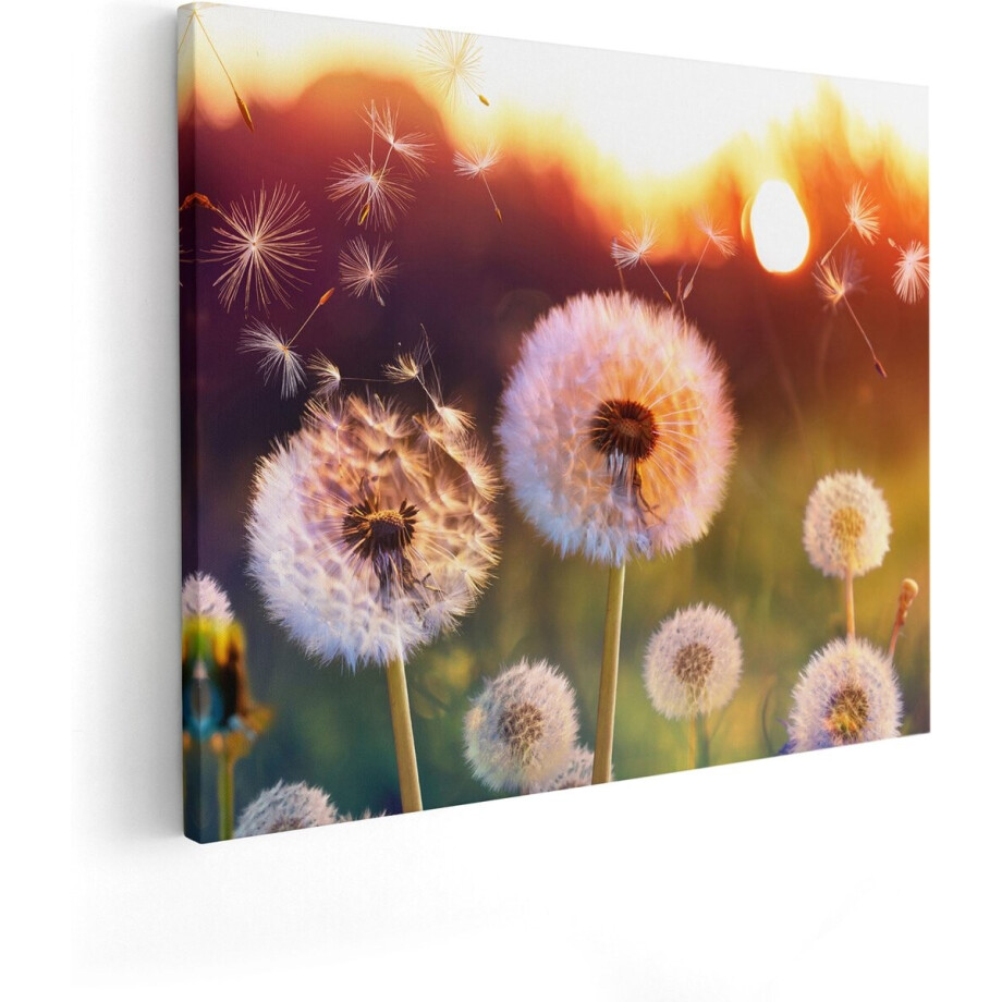 Artaza Canvas Schilderij Paardenbloem - 100x80 cm - Groot - Wanddecoratie Zonsondergang - Muurdecoratie Natuur - Schilderijen Op Canvas afbeelding 1