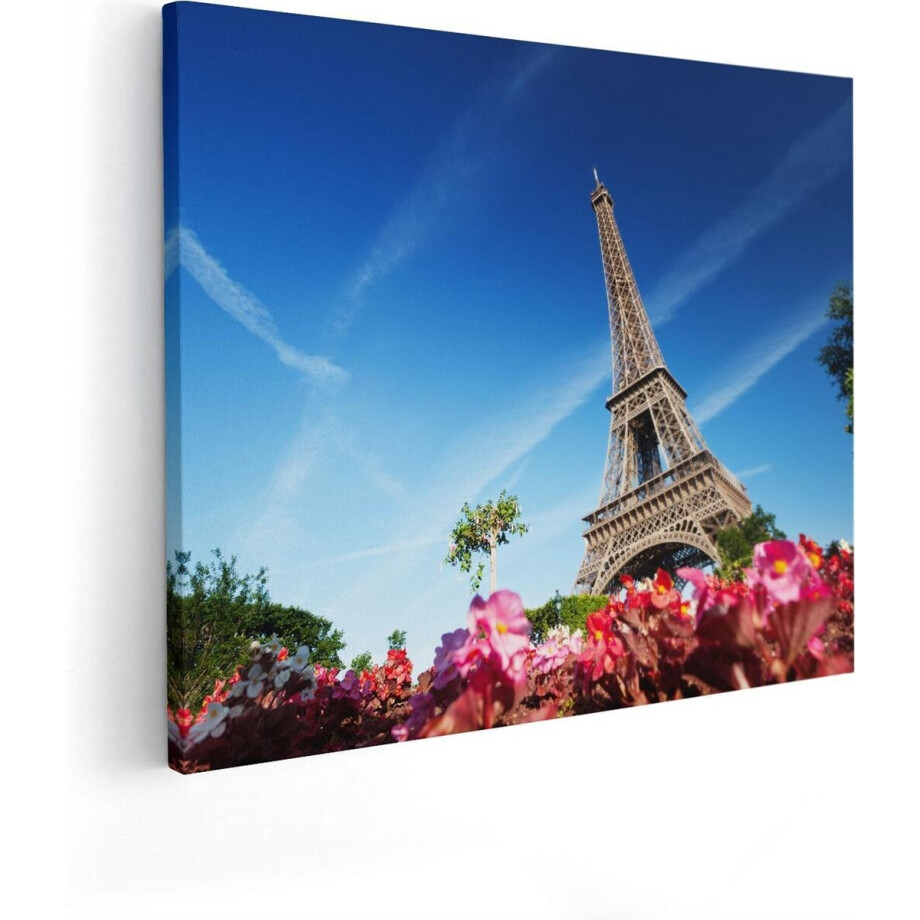 Artaza Canvas Schilderij Eiffeltoren - 100x80 cm - Groot - Wanddecoratie Parijs - Muurdecoratie Bloemen - Schilderijen Op Canvas Frankrijk afbeelding 1