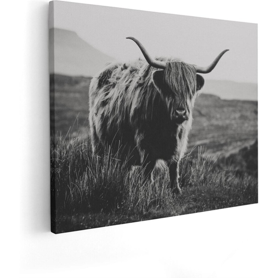 Artaza Canvas Schilderij Schotse Hooglander Koe - Zwart Wit - 100x80 - Groot - Foto Op Canvas - Canvas Print afbeelding 1