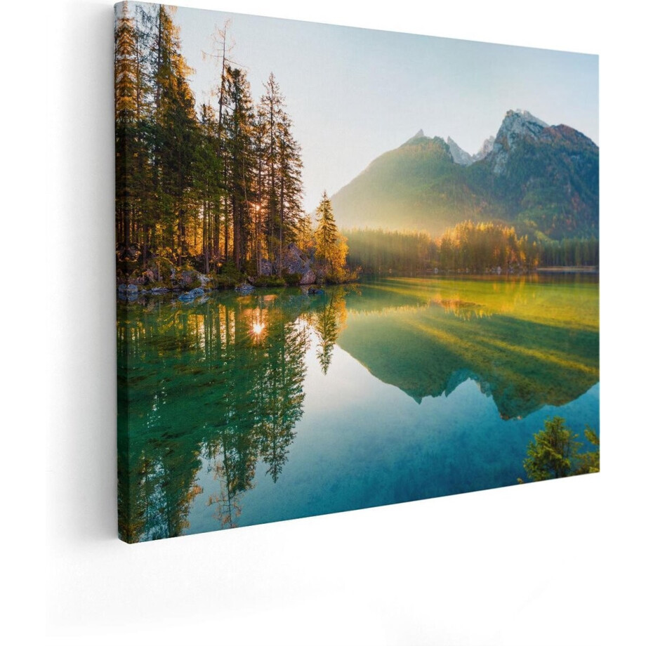 Artaza Canvas Schilderij Bergmeer - 100x80 cm - Groot - Wanddecoratie Landschap - Muurdecoratie Bos - Schilderijen Natuur afbeelding 1