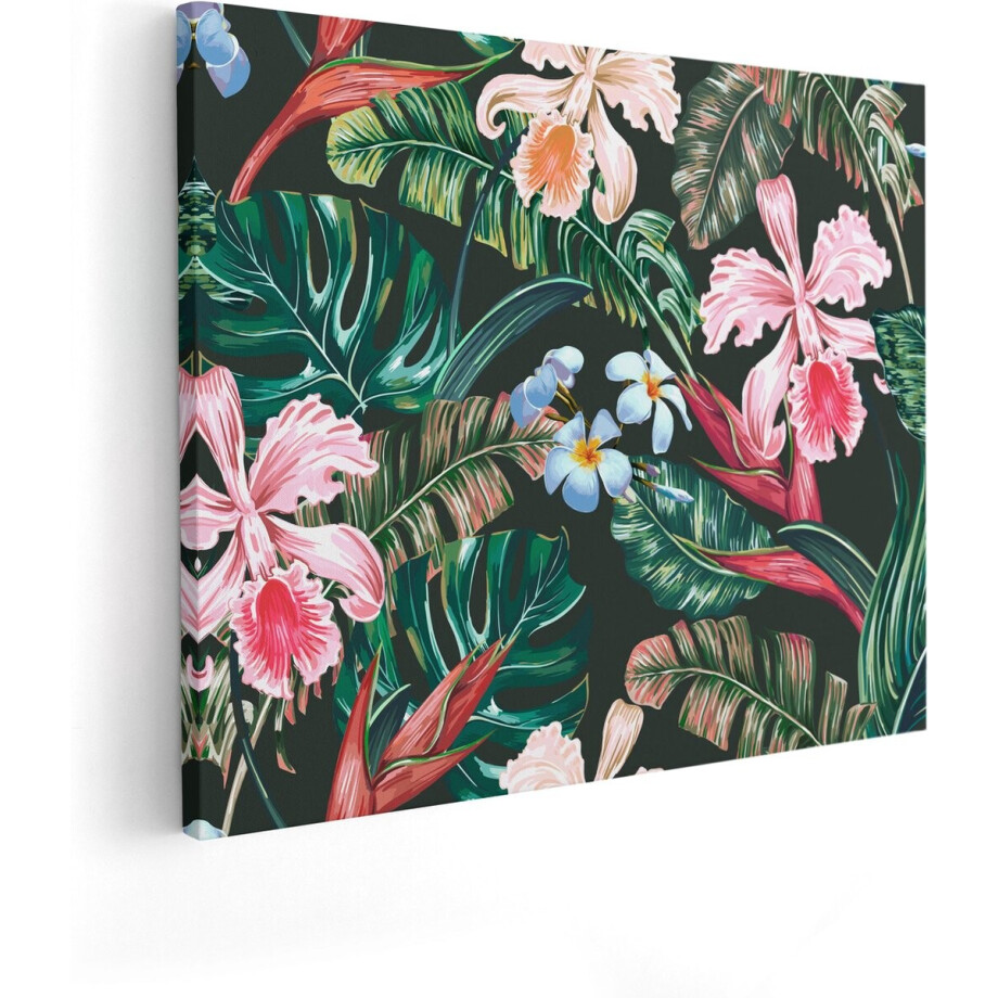 Artaza Canvas Schilderij Getekende Tropische Bloemen - Abstract - 50x40 - Foto Op Canvas - Canvas Print afbeelding 1