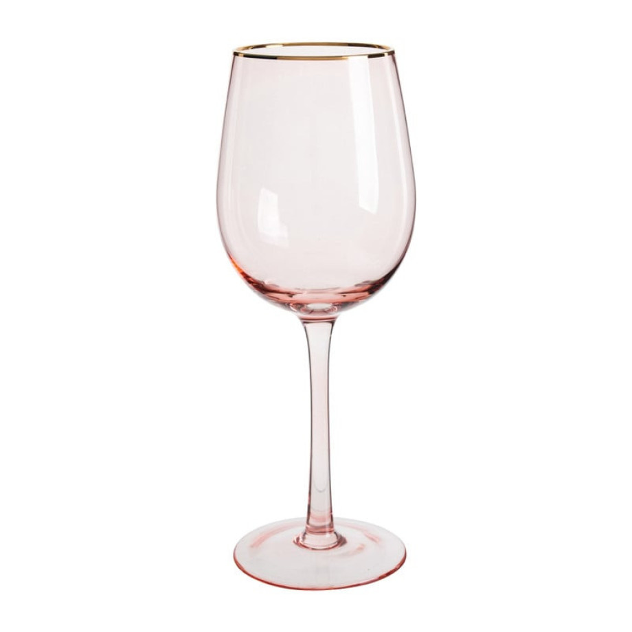Wijnglas gouden rand - roze - 380 ml afbeelding 1