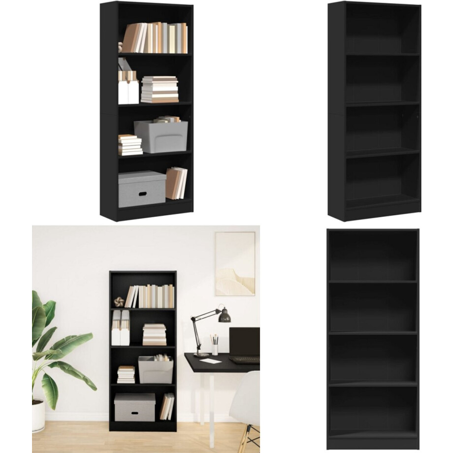 vidaXL Boekenkast 60x24x143 cm bewerkt hout zwart - Boekenkast - Boekenkasten - Boeken Plank - Schappenkast afbeelding 1