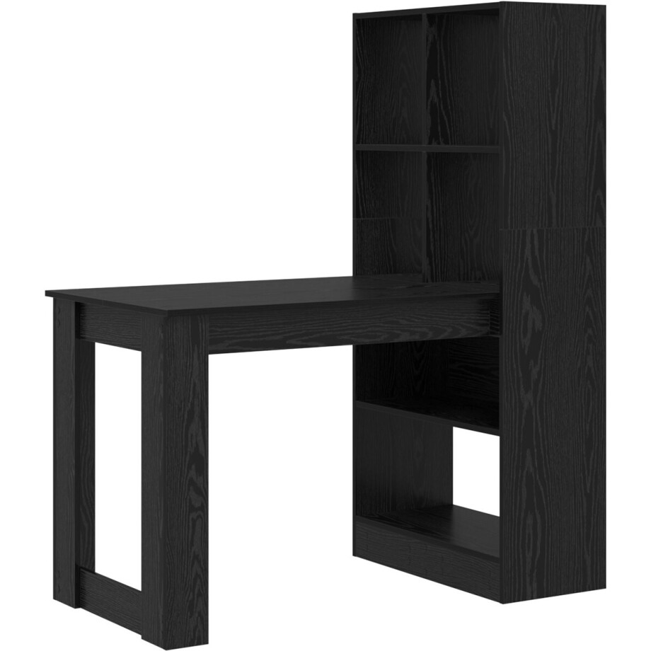 vidaXL - Bureau - met - plank - Zwart - Eiken - 122 - x - 67 - x - 145 - cm - Bewerkt - hout afbeelding 1
