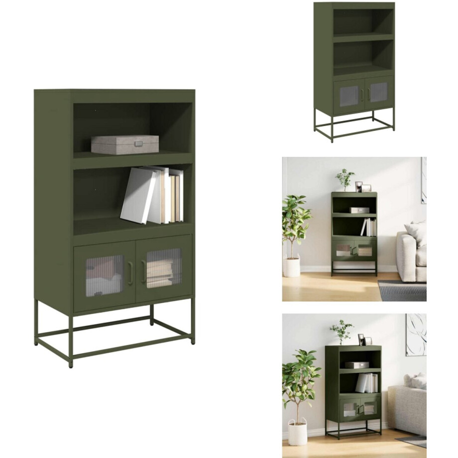 vidaXL Hoge Kast - Hoge Kasten - Dressoir - Kast - Hoge kast 68x39x123 cm staal olijfgroen afbeelding 1