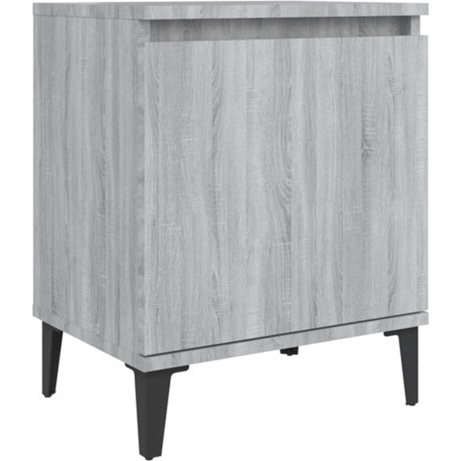vidaXL - Nachtkastje - met - metalen - poten - 40x30x50 - cm - grijs - sonoma - eiken afbeelding 1