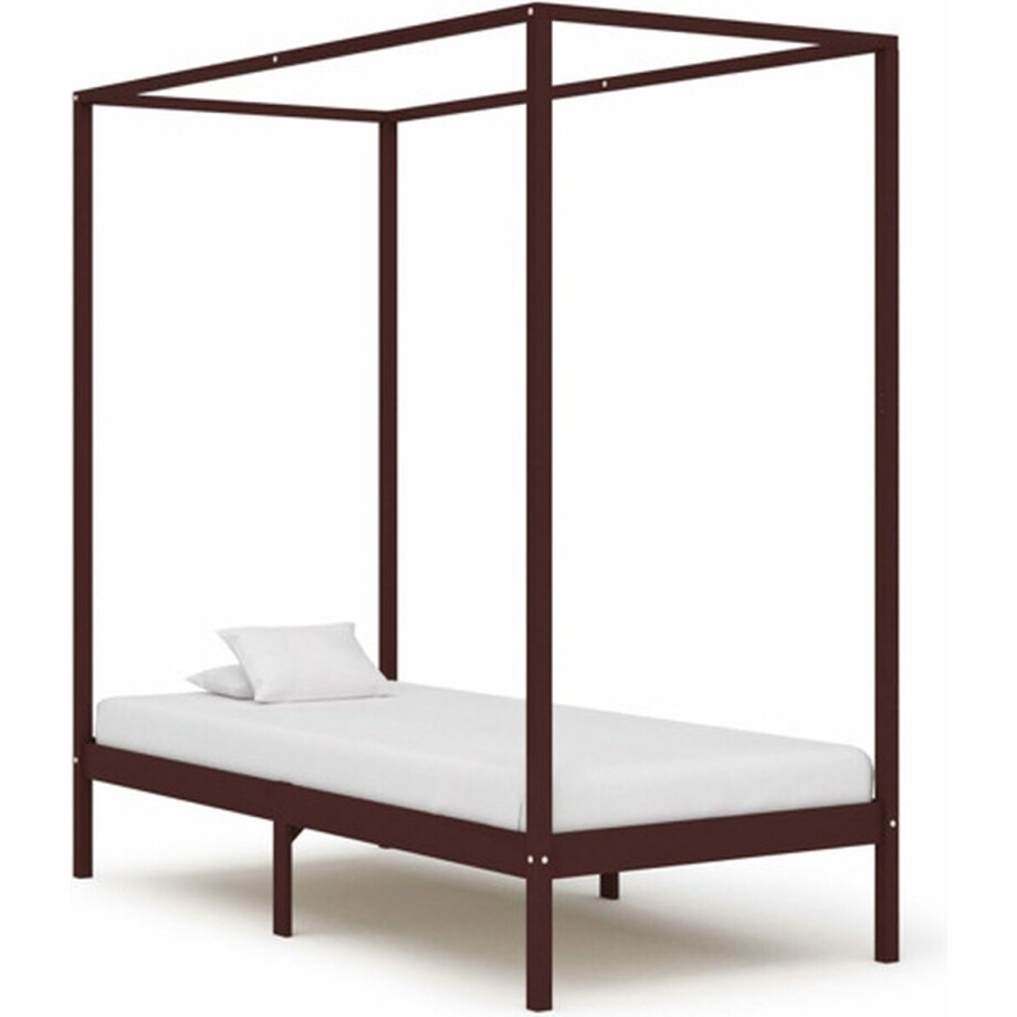 vidaXL - Hemelbedframe - massief - grenenhout - donkerbruin - 90x200 - cm vidaXL - Hemelbedframe - massief - grenenhout - donkerbruin - 90x200 - cm afbeelding 1