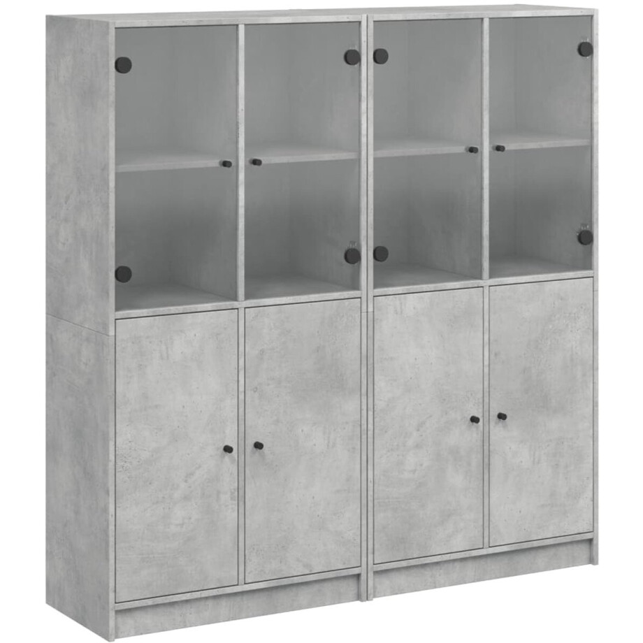 vidaXL Houten Boekenkast - Boekenkast - Boekenkast met deuren 136x37x142 cm bewerkt hout betongrijs - Grijze Boekenkast - Opbergkast - Bibliotheekkast vidaXL Houten Boekenkast - Boekenkast - Boekenkast met deuren 136x37x142 cm bewerkt hout betongrijs - Grijze Boekenkast - Opbergkast - Bibliotheekkast afbeelding 1