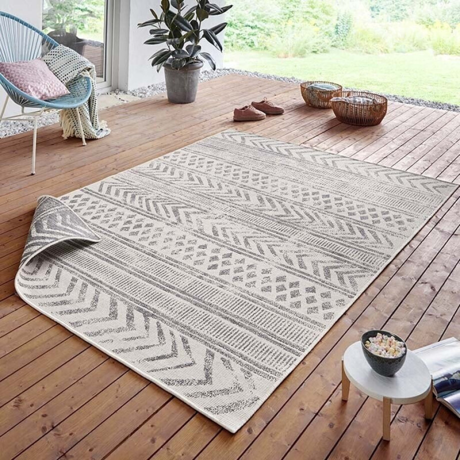 Dubbelzijdig Buitenkleed Biri - Grijs Crème 350x80cm - Polypropyleen - Dekbed-Discounter.nl afbeelding 1