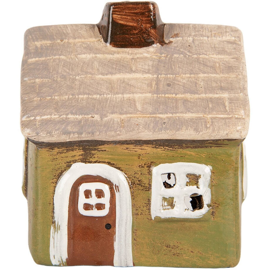 Clayre & Eef Waxinelichthouder Huis 8x7x10 cm Groen Keramiek afbeelding 1