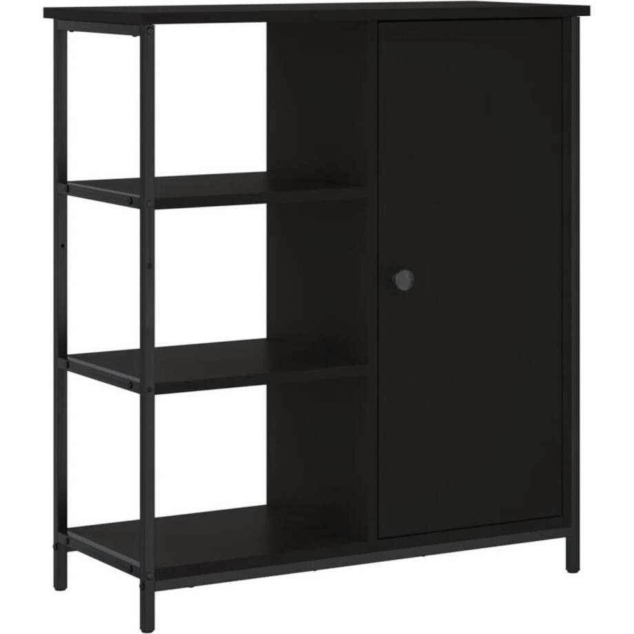 vidaXL - Dressoir - 70x30x80 - cm - bewerkt - hout - zwart vidaXL - Dressoir - 70x30x80 - cm - bewerkt - hout - zwart afbeelding 1