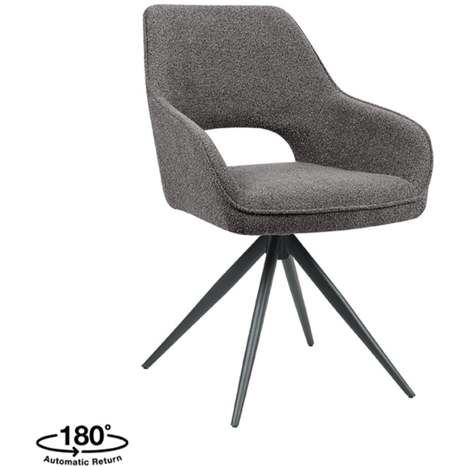 LABEL51 Finley Eetkamerstoel - Bruin - Stof - Zwart Metalen Frame - Stoel - Normale eetkamerstoel - Met Armleuning afbeelding 1