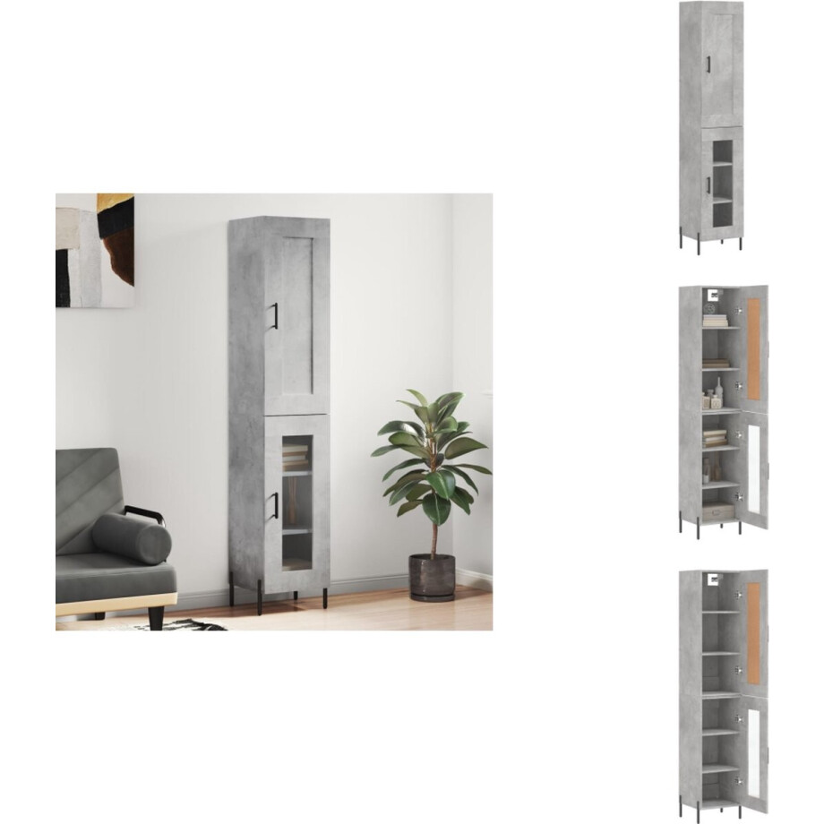 vidaXL Hoge Kast - Hoge Kasten - Dressoir - Buffetkast - Hoge kast 34-5x34x180 cm bewerkt hout betongrijs afbeelding 1