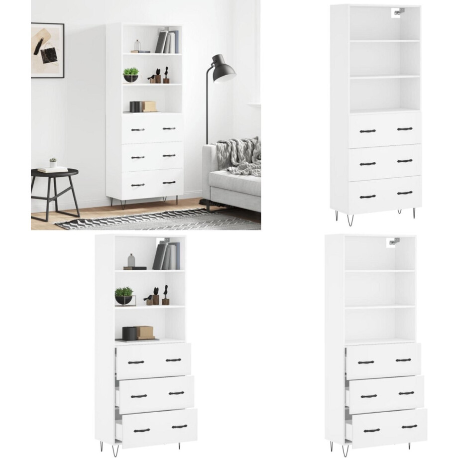vidaXL Hoge kast 69,5x34x180 cm bewerkt hout wit - Hoge Kast - Hoge Kasten - Dressoir - Buffetkast vidaXL Hoge kast 69,5x34x180 cm bewerkt hout wit - Hoge Kast - Hoge Kasten - Dressoir - Buffetkast afbeelding 1