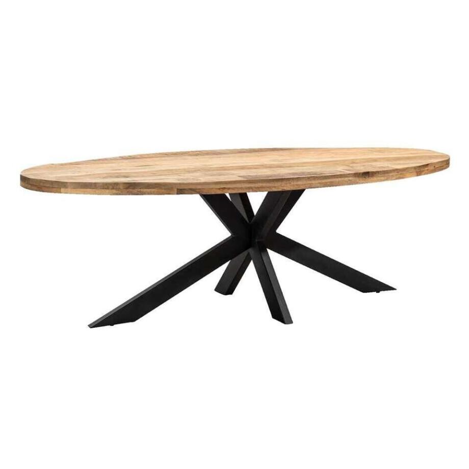 Leen Bakker - Eetkamertafel Trevor Ovaal - Bruin/zwart - 200x100 Cm - Metaal/Hout - Bruin#Zwart afbeelding 1