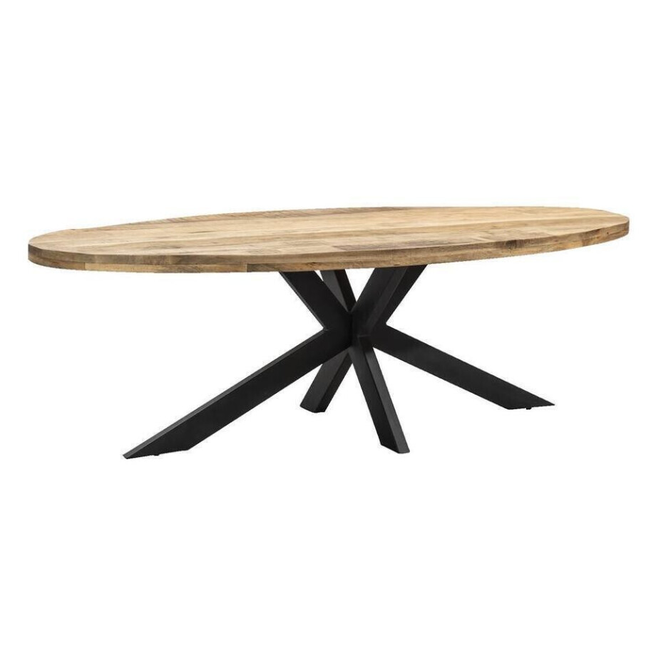 Leen Bakker - Eetkamertafel Trevor Ovaal - Bruin/zwart - 78x240x120 Cm - Hout/Metaal - Zwart#Bruin afbeelding 1