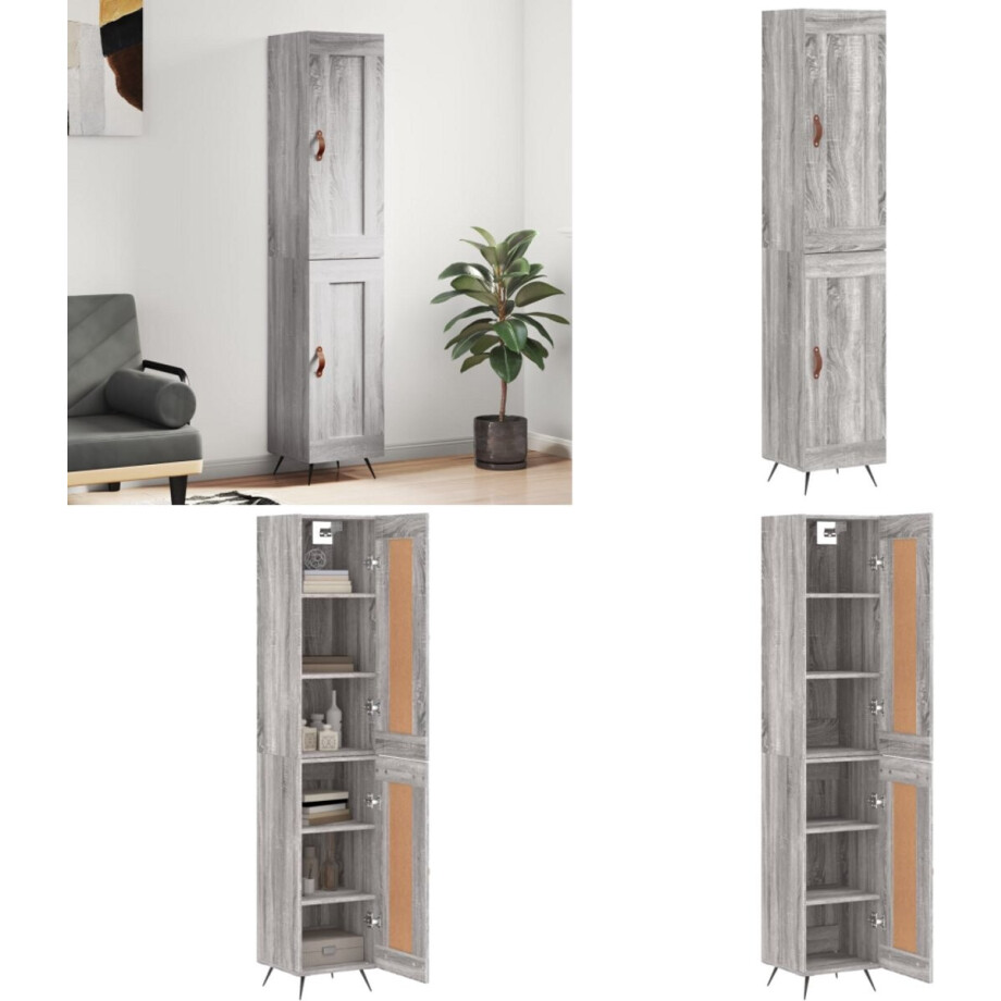 vidaXL Hoge kast 34,5x34x180 cm bewerkt hout grijs sonoma eikenkleurig - Hoge Kast - Hoge Kasten - Dressoir - Buffetkast afbeelding 1