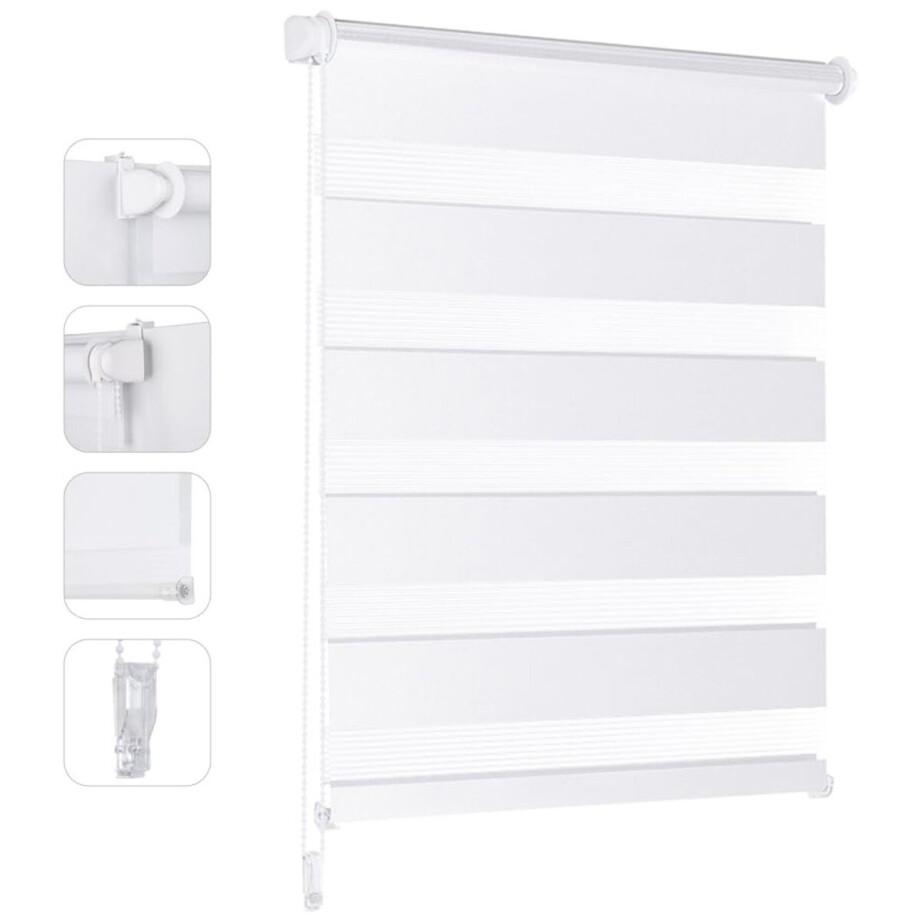 TheLau ® Stijlvolle Dubbel Rolgordijn met Eenvoudige Klemmontage voor Ramen zonder Boren, 90x100 cm, Wit TheLau ® Stijlvolle Dubbel Rolgordijn met Eenvoudige Klemmontage voor Ramen zonder Boren, 90x100 cm, Wit afbeelding 1