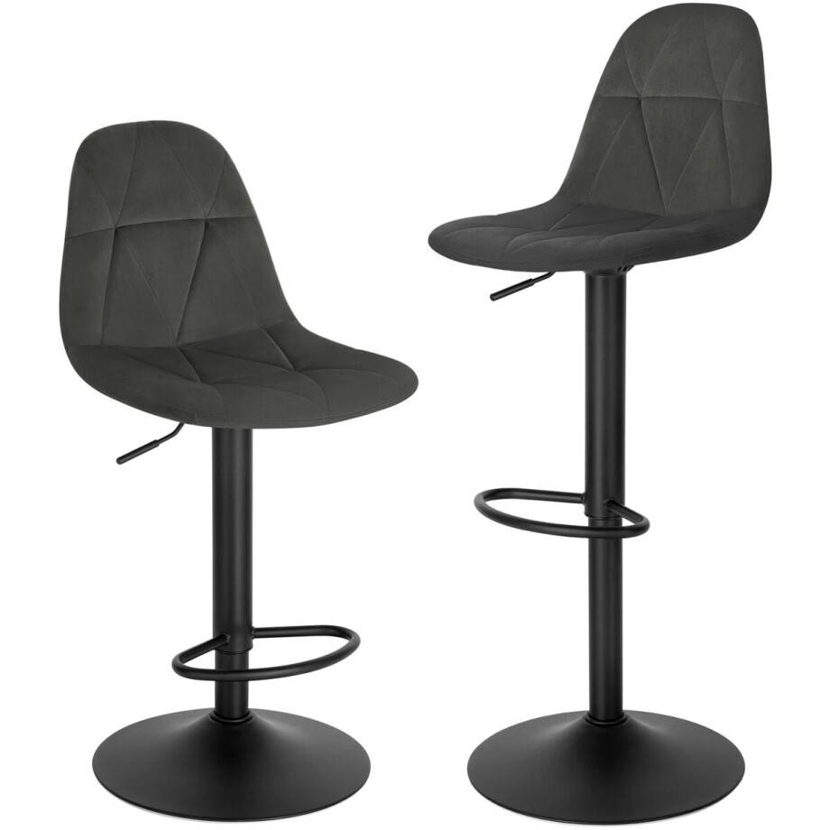 Set van 2 Fluwelen Barkrukken – In Hoogte Verstelbaar - 360° Draaibare Barstoelen – Designer Bistrokrukken met Rugleuning – Moderne Stoelen voor Keuken & Eetkamer - Donkergrijs Set van 2 Fluwelen Barkrukken – In Hoogte Verstelbaar - 360° Draaibare Barstoelen – Designer Bistrokrukken met Rugleuning – Moderne Stoelen voor Keuken & Eetkamer - Donkergrijs afbeelding 1