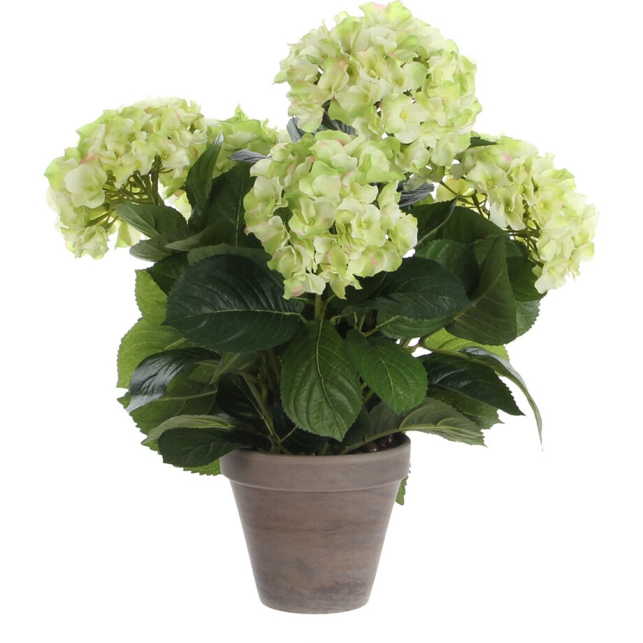 Mica Decorations Kunstplant Hortensia - lichtgroen - 45 cm - in pot - Kunstplanten/nepplanten afbeelding 1