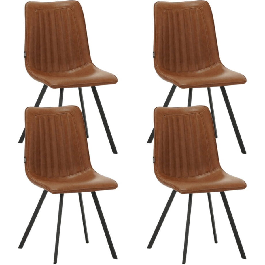 Dimehouse Set van 4 Eetkamerstoelen Jimmy PU-kunstleer cognac - Kunstleer - Industrieel Dimehouse Set van 4 Eetkamerstoelen Jimmy PU-kunstleer cognac - Kunstleer - Industrieel afbeelding 1
