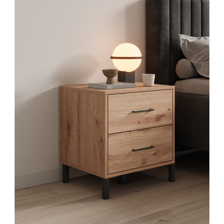 Meubella - Nachtkastje Vidor - Eiken - 48 cm afbeelding 1