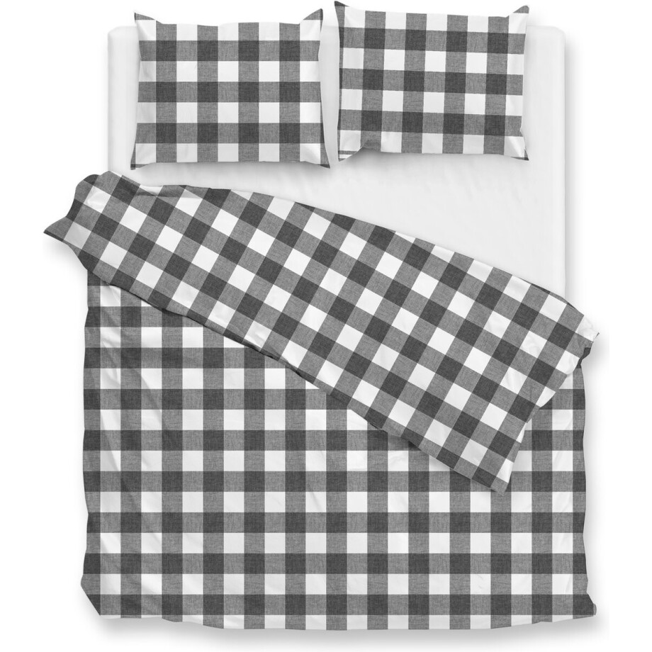 Zohome Dekbedovertrek Quattro-di-Lino - Bedlinnen met Ruiten - 260x220 - Grijs - Dekbedhoes van 100% Katoen afbeelding 1