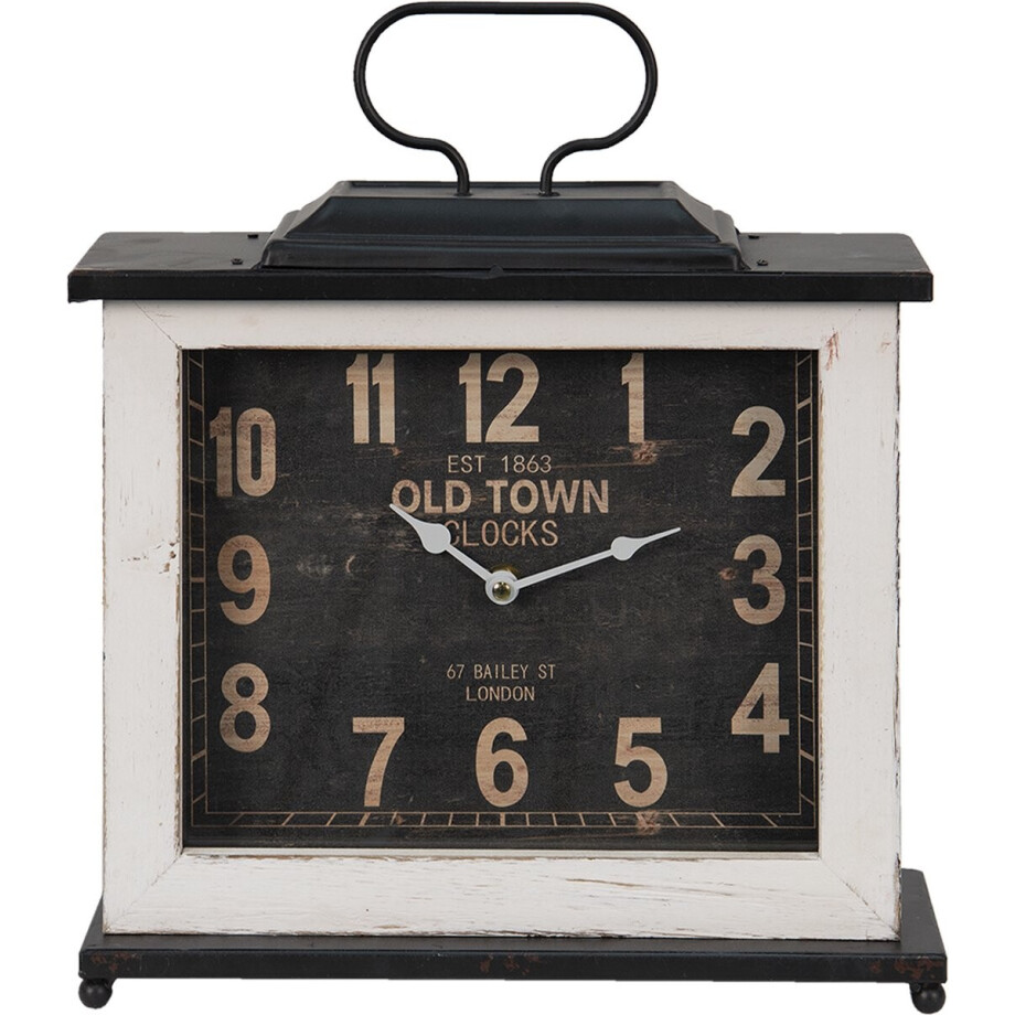 Clayre & Eef Tafelklok 36x10x32 cm Zwart Wit Hout afbeelding 1