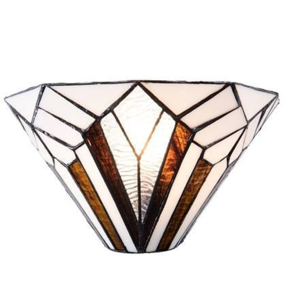 Clayre & Eef Wandlamp Tiffany 31x16x16 cm Wit Bruin Metaal Glas afbeelding 1