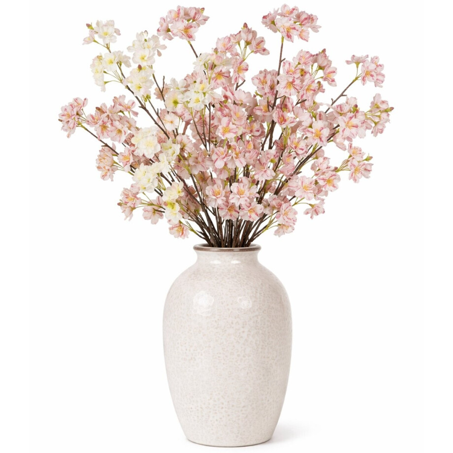 Mica Decorations Boeket Kunstbloemen Bloesem takken - H106 cm - wit en lichtroze - 6x stelen - met kleine bloemetjes afbeelding 1