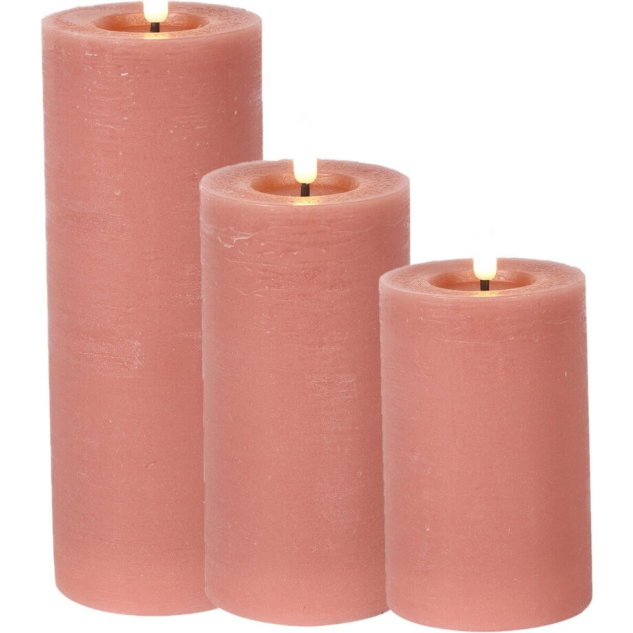 Countryfield LED kaarsen/stompkaarsen set - 3x st- roze - H12,5, H15 en H20 cm Countryfield LED kaarsen/stompkaarsen set - 3x st- roze - H12,5, H15 en H20 cm afbeelding 1