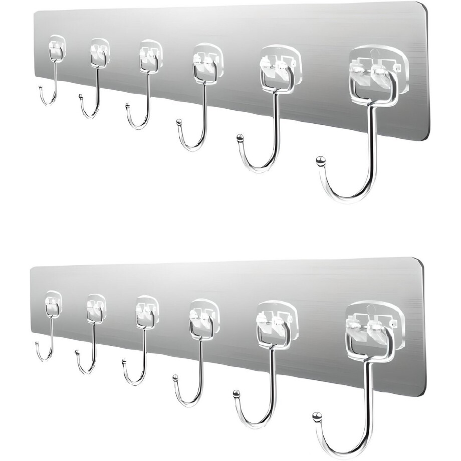 Wandhaken 6-in-1 zilveren metalen haken 2 stuks - Zelfklevende Handdoekhaakjes - Opbergorganizer - Plakhaak - Ophanghaken voor in huis, tuin en/of keuken Wandhaken 6-in-1 zilveren metalen haken 2 stuks - Zelfklevende Handdoekhaakjes - Opbergorganizer - Plakhaak - Ophanghaken voor in huis, tuin en/of keuken afbeelding 1