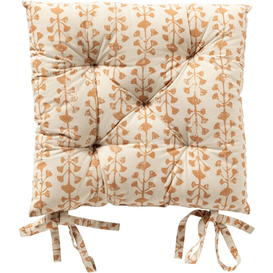 Dutch Decor - FRANCINE - stoelkussen 40x40 cm - bladmotief - met striklinten - Dusty Coral - roze, wit - Zitkussen afbeelding 1