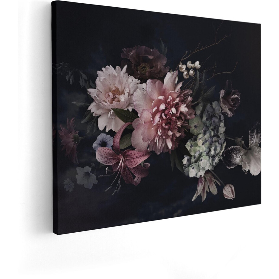 Artaza Canvas Schilderij Stilleven Bloemen - 50x40 cm - Wanddecoratie Boeket - Muurdecoratie Woonkamer - Kamer Accessoires afbeelding 1
