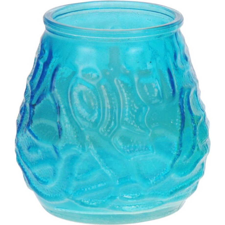 Windlicht geurkaars - 2x - blauw glas - 48 branduren - citrusgeur Windlicht geurkaars - 2x - blauw glas - 48 branduren - citrusgeur afbeelding 1