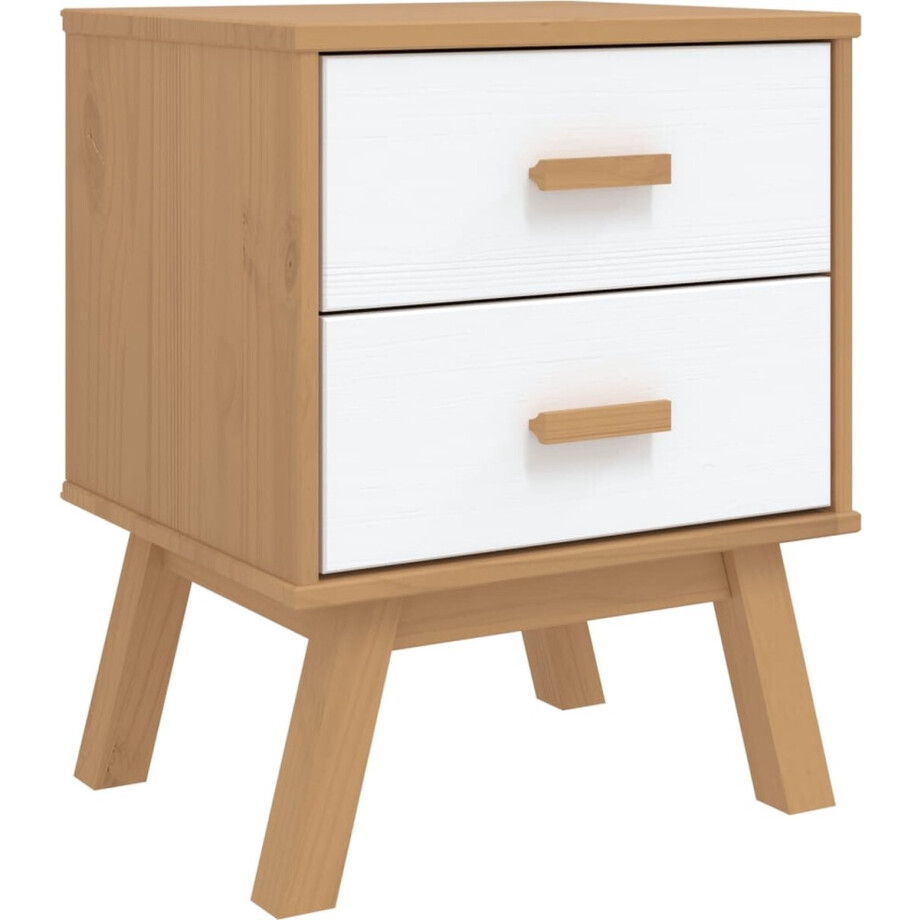 vidaXL - Nachtkastje - OLDEN - massief - grenenhout - wit - en - bruin afbeelding 1