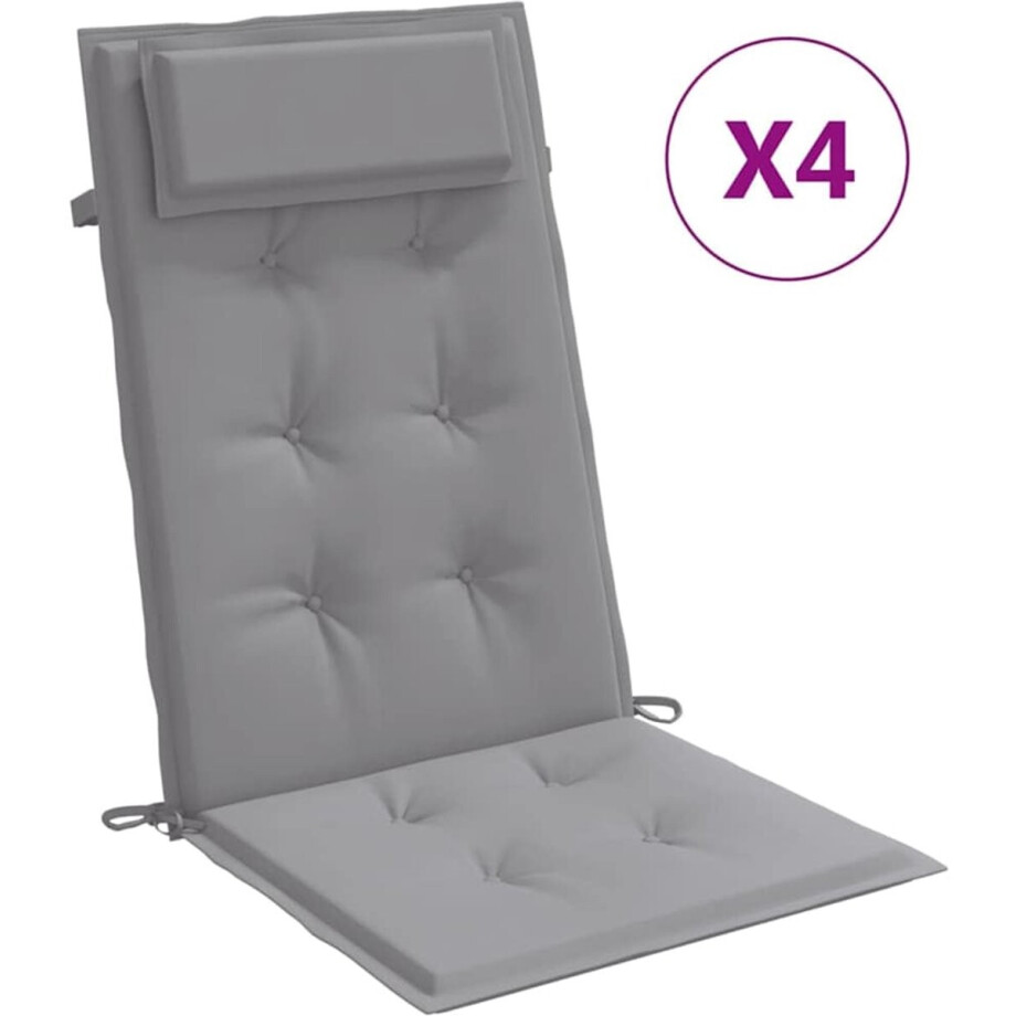 vidaXL - Stoelkussens - 4 - st - hoge - rug - oxford - stof - grijs vidaXL - Stoelkussens - 4 - st - hoge - rug - oxford - stof - grijs afbeelding 1