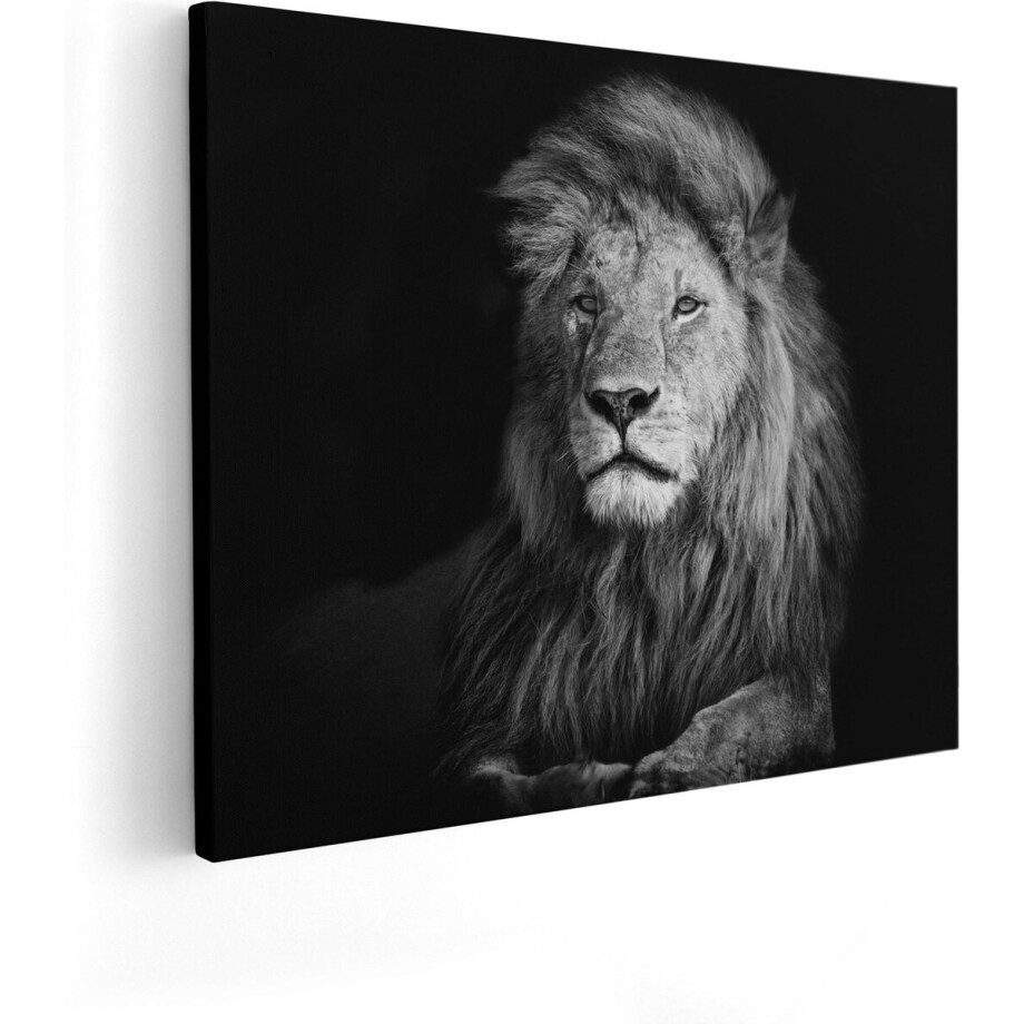 Artaza Canvas Schilderij Leeuw - Leeuwenkop - Zwart Wit - 100x80 - Groot - Foto Op Canvas - Canvas Print afbeelding 1