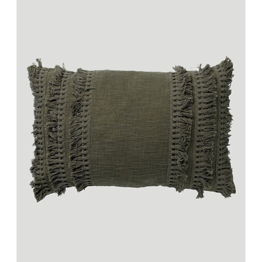 Sierkussen Fara green met binnenkussen 60 x 40 cm met franje /Sierkussen Fara green met franje afbeelding 1