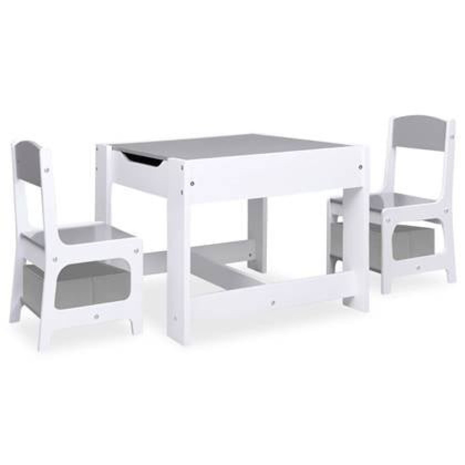 vidaXL Kindertafel met 2 stoelen MDF wit afbeelding 1