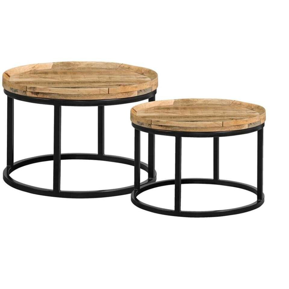 Leen Bakker - Salontafel Ilja - Naturel/zwart (2 Stuks) - 40x70 Cm - Metaal/Hout - Bruin Leen Bakker - Salontafel Ilja - Naturel/zwart (2 Stuks) - 40x70 Cm - Metaal/Hout - Bruin afbeelding 1