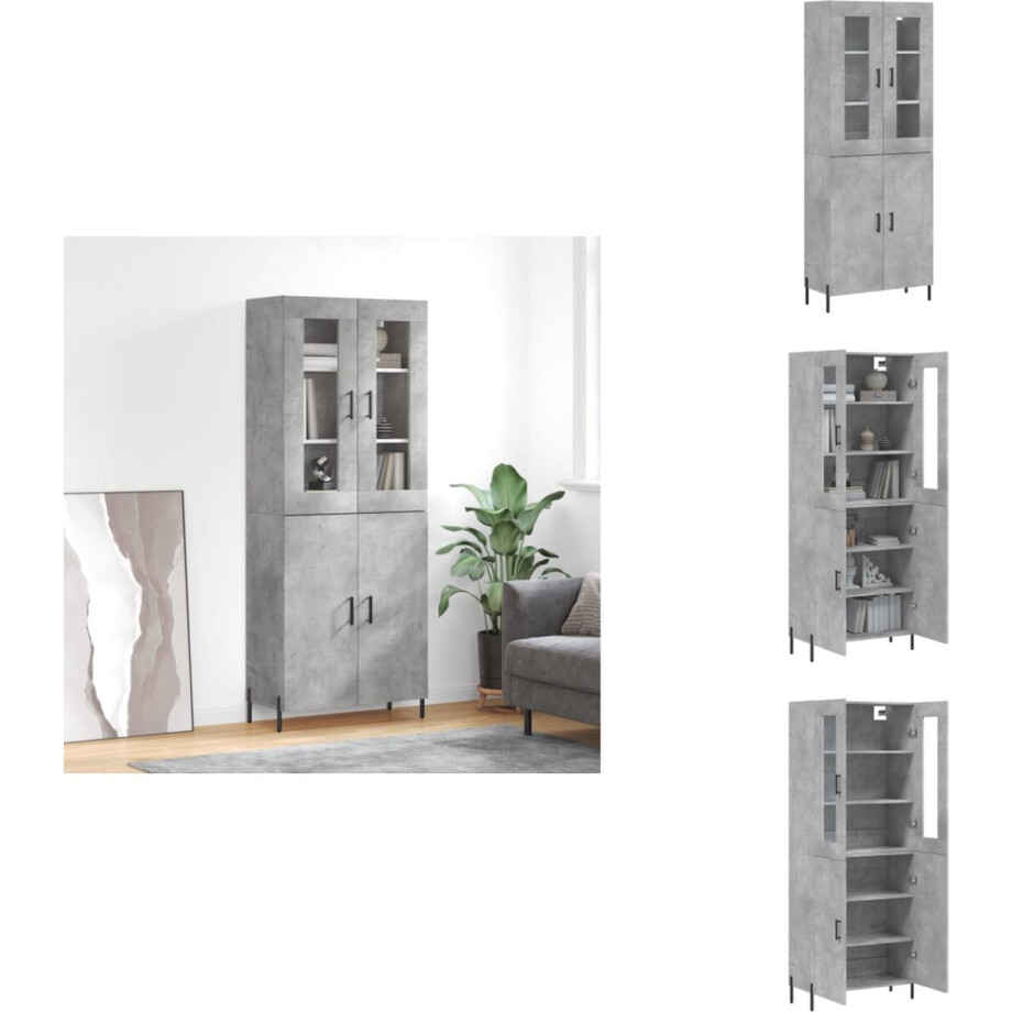 vidaXL Hoge Kast - Hoge Kasten - Hoge Kast Met Lade - Kast - Hoge kast 69-5x34x180 cm bewerkt hout betongrijs afbeelding 1