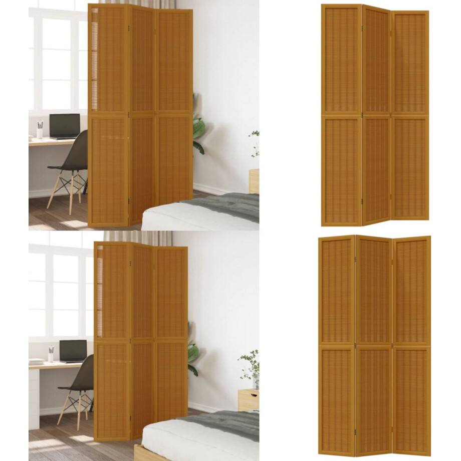 vidaXL Kamerscherm met 3 panelen massief paulowniahout bruin - Kamerscherm - Kamerschermen - Privacy Scherm - Privacyscherm afbeelding 1