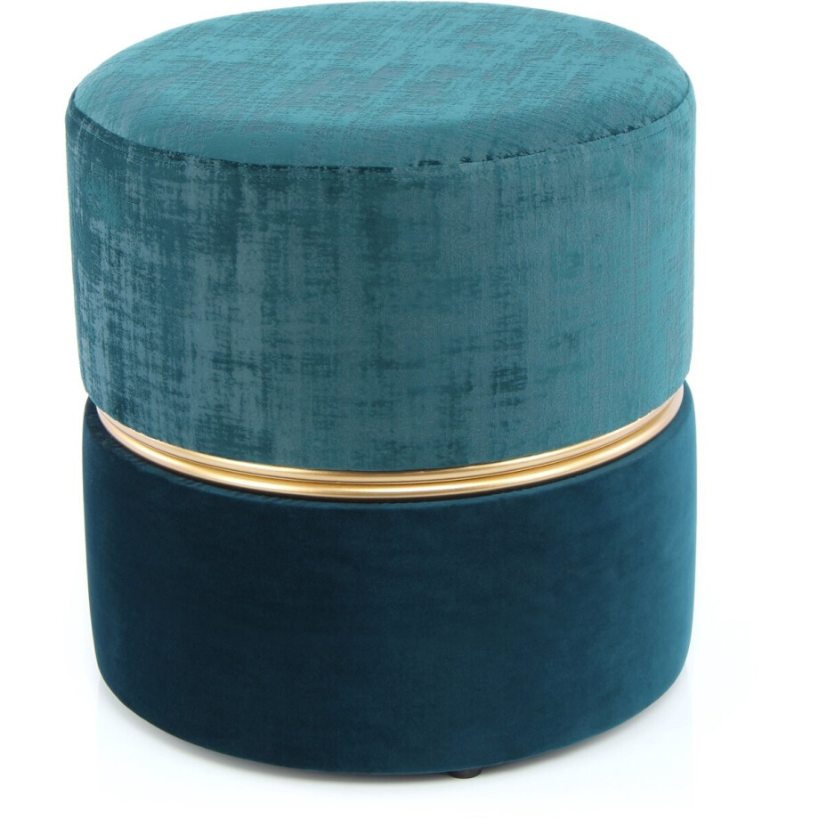 Padiro gestoffeerde kruk - Ø 40 x 40 cm - Petrol / Donkergroen - Polyester, Fluweel, Grenenhout, MDF Padiro gestoffeerde kruk - Ø 40 x 40 cm - Petrol / Donkergroen - Polyester, Fluweel, Grenenhout, MDF afbeelding 1