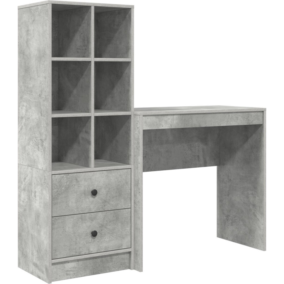 vidaXL - Bureau - met - lade - met - plank - met - opslag - 2 - pcs - Beton - Grijs afbeelding 1
