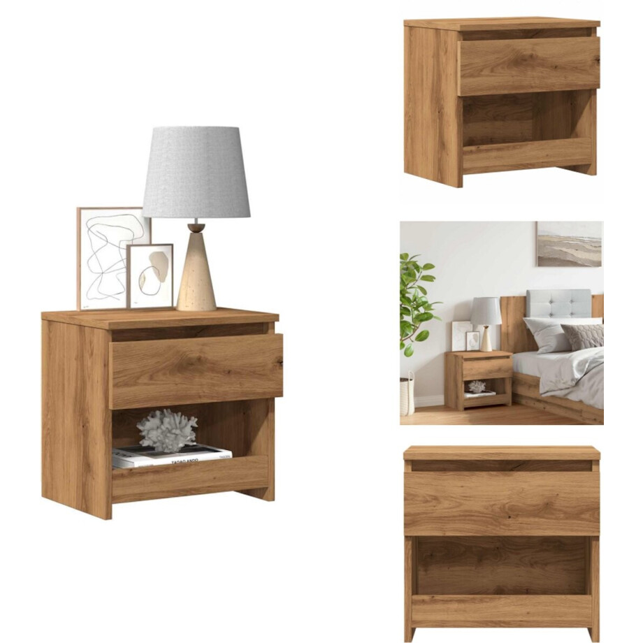 vidaXL Nachtkastje - Nachtkastjes - Bijzettafel - Wandkastje - Nachtkastje 40x30x39 cm bewerkt hout artisanaal eikenkleur afbeelding 1